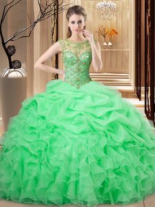 Designer Floor Length Lace Up Ball Gown Prom Dress for Sweet 16 and Quinceanera with Beading and Ruffles and Pick Ups