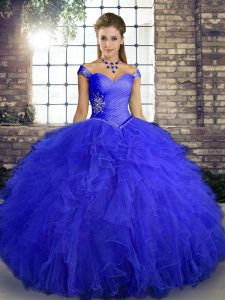 Suitable Sleeveless Lace Up Floor Length Beading and Ruffles 15 Quinceanera Dress