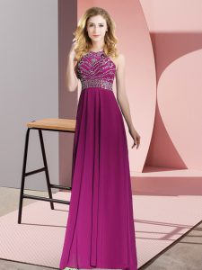  Fuchsia Scoop Backless Beading Dress for Prom Sleeveless