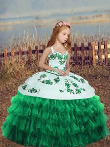 Lovely Floor Length Ball Gowns Sleeveless Turquoise Child Pageant Dress Lace Up