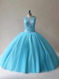 Fashion Floor Length Ball Gowns Sleeveless Baby Blue 15 Quinceanera Dress Lace Up