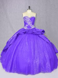 Clearance Blue Ball Gowns Sweetheart Sleeveless Tulle Court Train Lace Up Embroidery Ball Gown Prom Dress