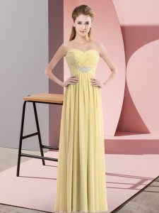 Cute Sleeveless Floor Length Beading Zipper Prom Dress with Yellow