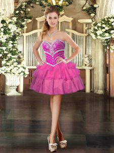  Hot Pink Sleeveless Tulle Lace Up Evening Dress for Prom and Party