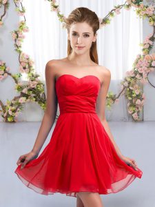 Sumptuous Red Chiffon Lace Up Sweetheart Sleeveless Mini Length Quinceanera Court of Honor Dress Ruching