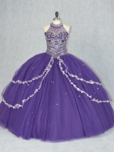 Beautiful Tulle Sleeveless Floor Length Ball Gown Prom Dress and Beading