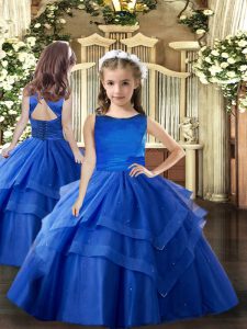 Dazzling Sleeveless Lace Up Floor Length Ruffled Layers Pageant Gowns For Girls