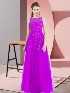 Custom Fit Purple Side Zipper Scoop Beading Prom Dress Tulle Sleeveless