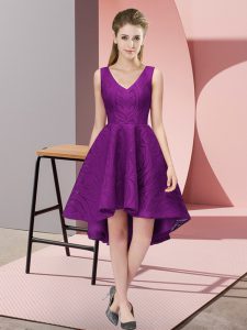 Fashion Purple V-neck Zipper Lace Court Dresses for Sweet 16 Sleeveless