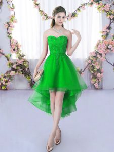 Glorious Green A-line Tulle Sweetheart Sleeveless Lace High Low Lace Up Quinceanera Court of Honor Dress