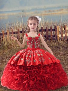Admirable Ball Gowns Sleeveless Red Little Girls Pageant Gowns Sweep Train Lace Up