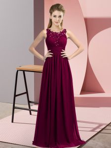 High End Sleeveless Chiffon Floor Length Zipper Court Dresses for Sweet 16 in Dark Purple with Beading and Appliques