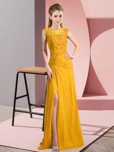 Cute Gold Column/Sheath Beading Prom Gown Zipper Chiffon Sleeveless Floor Length