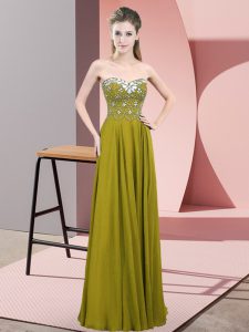 Sumptuous Floor Length Olive Green Evening Dress Sweetheart Sleeveless Zipper