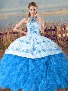  Organza Sleeveless Sweet 16 Dresses Court Train and Embroidery and Ruffles