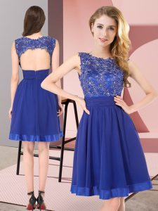 Dazzling Chiffon Scoop Sleeveless Backless Beading and Appliques Damas Dress in Royal Blue