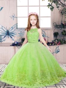  Ball Gowns Child Pageant Dress Yellow Green Scoop Tulle Sleeveless Floor Length Backless