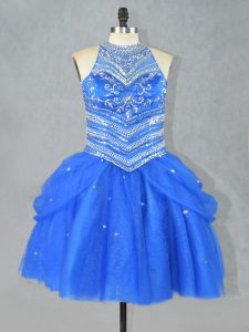 Superior Mini Length Lace Up Homecoming Dress Blue for Prom and Party with Beading