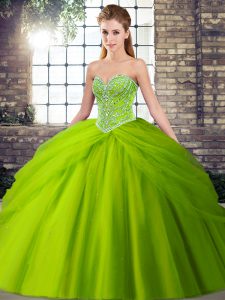 Superior Sleeveless Tulle Brush Train Lace Up Quinceanera Dresses for Military Ball and Sweet 16 and Quinceanera