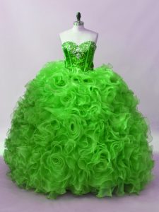  Floor Length Lace Up Sweet 16 Dresses Green for Sweet 16 and Quinceanera with Beading and Ruffles