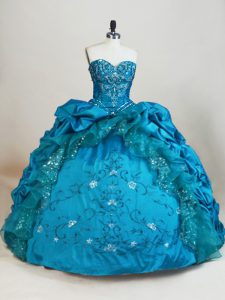 High End Ball Gowns Quinceanera Gowns Baby Blue Sweetheart Taffeta Sleeveless Floor Length Lace Up