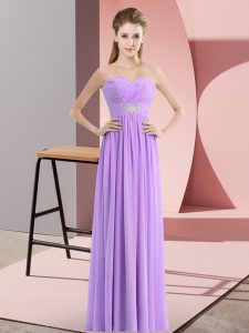  Sleeveless Chiffon Floor Length Zipper Prom Gown in Lavender with Beading