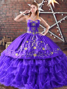 Clearance Ball Gowns Sweet 16 Dresses Purple Sweetheart Satin and Organza Sleeveless Floor Length Lace Up