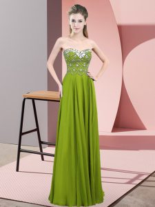  Sweetheart Sleeveless Zipper Dress for Prom Olive Green Chiffon