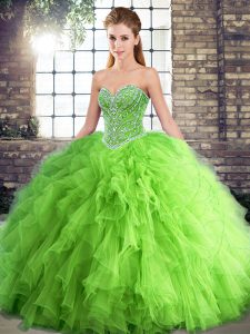  Sweetheart Sleeveless Tulle 15th Birthday Dress Beading and Ruffles Lace Up