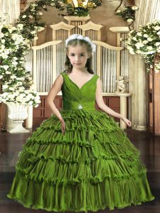 New Style Sleeveless Backless Floor Length Beading and Ruffled Layers Little Girls Pageant Dress Wholesale
