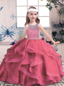  Tulle Sleeveless Floor Length Little Girls Pageant Gowns and Beading and Ruffles