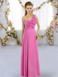  Rose Pink Empire Hand Made Flower Quinceanera Court Dresses Lace Up Chiffon Sleeveless Floor Length