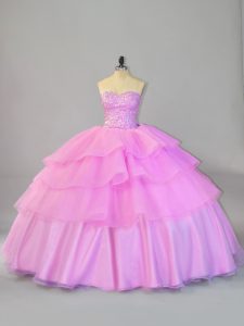  Lilac Sweet 16 Quinceanera Dress Sweet 16 and Quinceanera with Ruffled Layers Sweetheart Sleeveless Lace Up