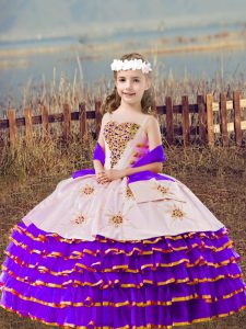 Affordable Lavender Lace Up Straps Beading and Embroidery and Ruffled Layers Little Girls Pageant Dress Organza Sleeveless