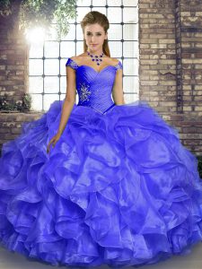  Floor Length Lavender Sweet 16 Quinceanera Dress Off The Shoulder Sleeveless Lace Up