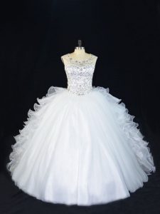  Floor Length Ball Gowns Sleeveless White 15 Quinceanera Dress Lace Up