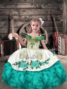  Organza Sleeveless Floor Length Little Girls Pageant Dress Wholesale and Beading and Embroidery and Ruffles