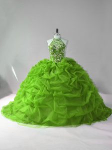 Fitting Green Sleeveless Organza Court Train Lace Up Sweet 16 Dresses for Sweet 16 and Quinceanera