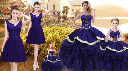 Designer Purple Lace Up Sweetheart Ruffles Sweet 16 Dress Organza Sleeveless