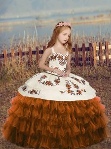  Brown Child Pageant Dress Party and Wedding Party with Ruffled Layers Straps Sleeveless Lace Up