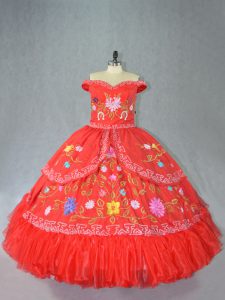 Sumptuous Floor Length Lace Up Quinceanera Dresses Red for Sweet 16 and Quinceanera with Embroidery