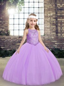 High Class Floor Length Ball Gowns Sleeveless Lavender Kids Pageant Dress Lace Up