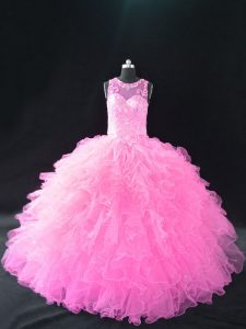 Cute Baby Pink Sleeveless Beading and Ruffles Sweet 16 Dresses