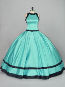  Ball Gowns Ball Gown Prom Dress Aqua Blue Scoop Satin Sleeveless Floor Length Zipper