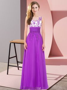  Purple Sleeveless Chiffon Backless Damas Dress for Wedding Party
