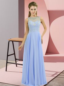 Attractive Empire Homecoming Dress Lavender High-neck Chiffon Sleeveless Floor Length Zipper