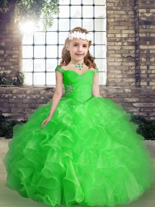 Enchanting Organza Lace Up Straps Sleeveless Floor Length Child Pageant Dress Beading and Ruffles