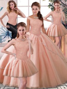 Cheap Peach Sleeveless Brush Train Beading Sweet 16 Dress