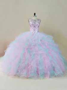 Clearance Multi-color Sleeveless Floor Length Beading and Ruffles Lace Up Quince Ball Gowns
