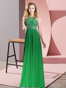 Adorable Green Empire Scoop Sleeveless Chiffon Floor Length Backless Beading Homecoming Dress